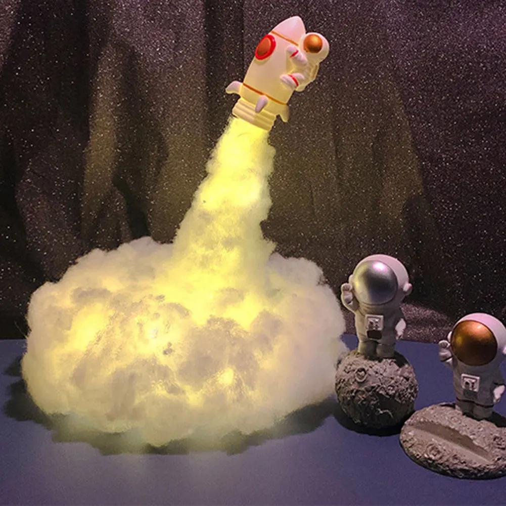 USB DIY Creative Rocket Light LED Colorful Clouds Astronaut Night Lamp Decor Atmosphere Bedside Lamp Kids Gift Room Decor