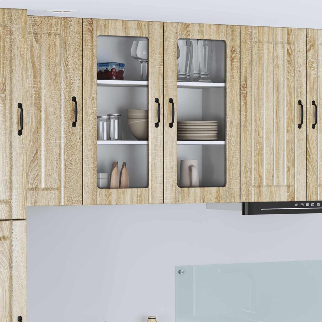Wall Mounted Glass Cabinet LUCCA Sonoma Oak 80 x 31 x 80 cm
