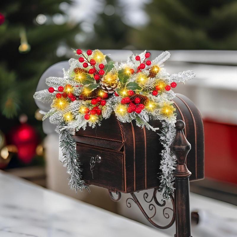Seasonal Pine Cones Dead Branch Easy Installation Mailbox Garlands Battery Operated Wreath for Door Wall Window Use