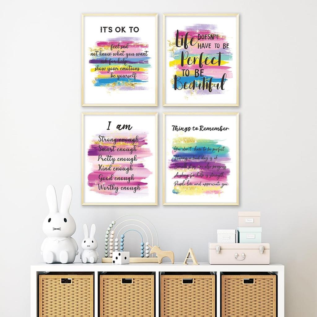 Positive affirmations wall decor, Pink pirational Wall Art Poster for Home Office, Bedroom, Bathroom, Motivational Quotes Print Gifts for Women,