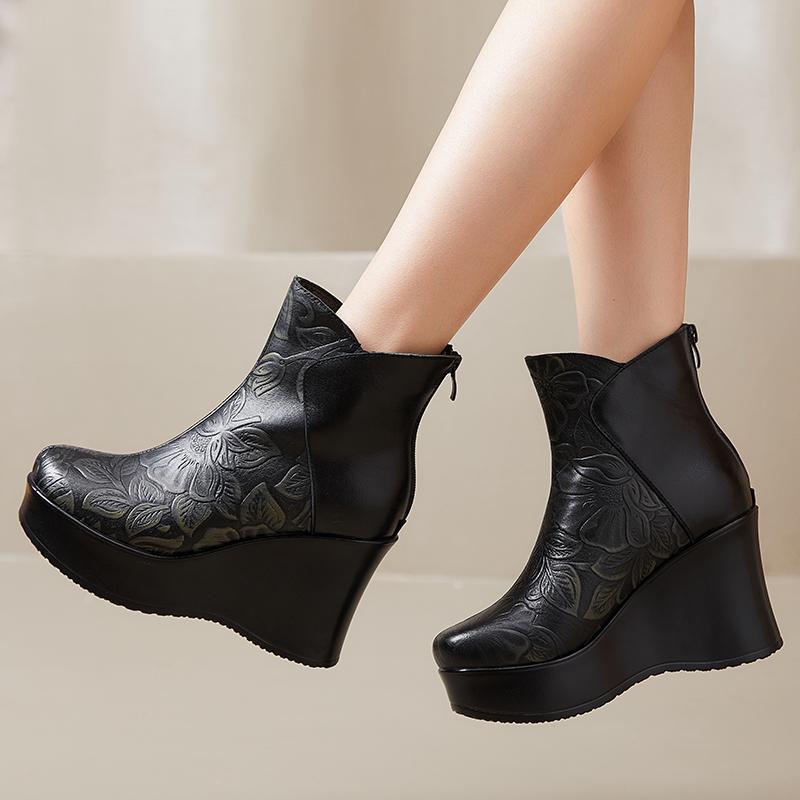 Fashion GKTINOO 2025 Genuine Leather Winter Boots Shoes Women Ankle Boots Female Wedges Boots Women Boot Handmade Platform Shoes Warm