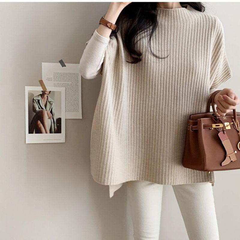 In-Stock Korean-Style Elegant Light Cape Sweater Poncho Coat Knitwear Women's Loose Slimming Plus Size Top