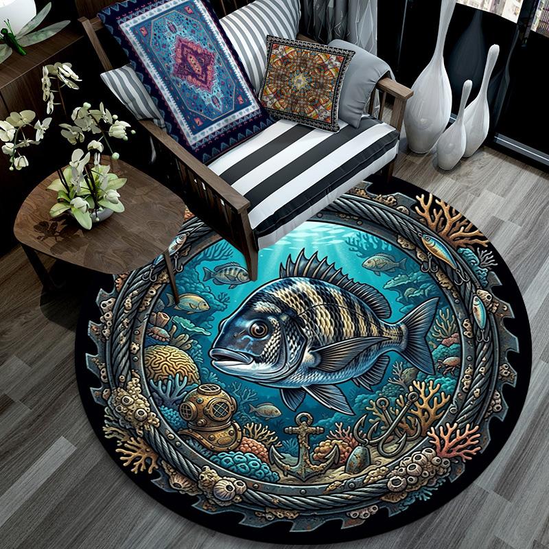 Underwater Adventure Frame Round Area Rug Under Office Chairs Bedroom Living Room Home Decor