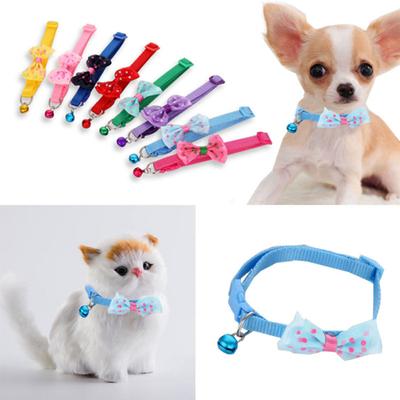 Colorful Fashion Pets Bowknot Collar With Bell Wear-resistant Size Adjustable Polka Dot Printing