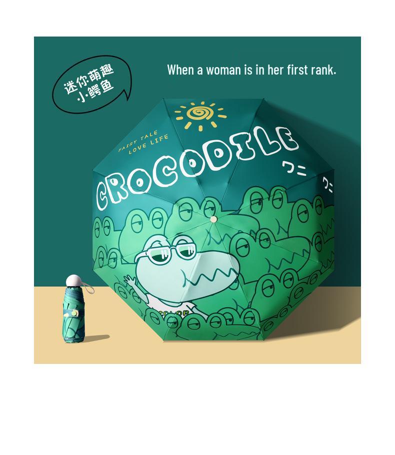 Cartoon Mini Sun & Rain Five-Fold Umbrella for Women - Portable, Sunscreen, and Dual-Use