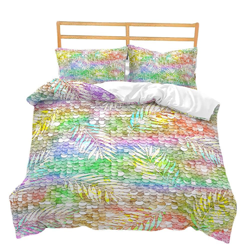 Gradual Change Sequined Bed Three-Piece Quilt Cover 3D Digital Printing Kit