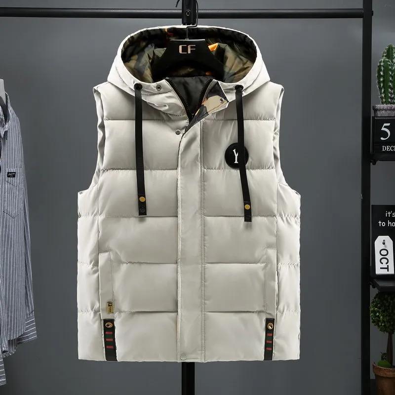 

Мужской зимний жилет, хлопковое теплое пальто без рукавов, шапка, съемный утепленный жилет, рабочая одежда, мужская одежда высокого качества 5XL L бежевый
