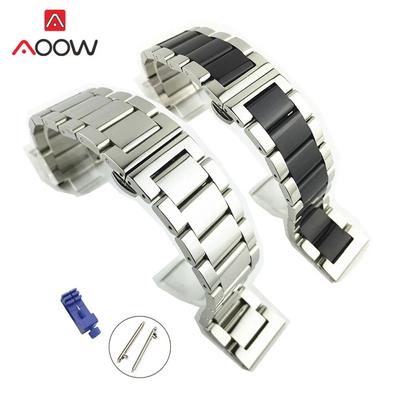 Cinturino in metallo acciaio inossidabile lucido 16 18 20mm 22mm 24mm 26mm fibbia a farfalla cinturino a sgancio rapido cinturino solido braccialetto