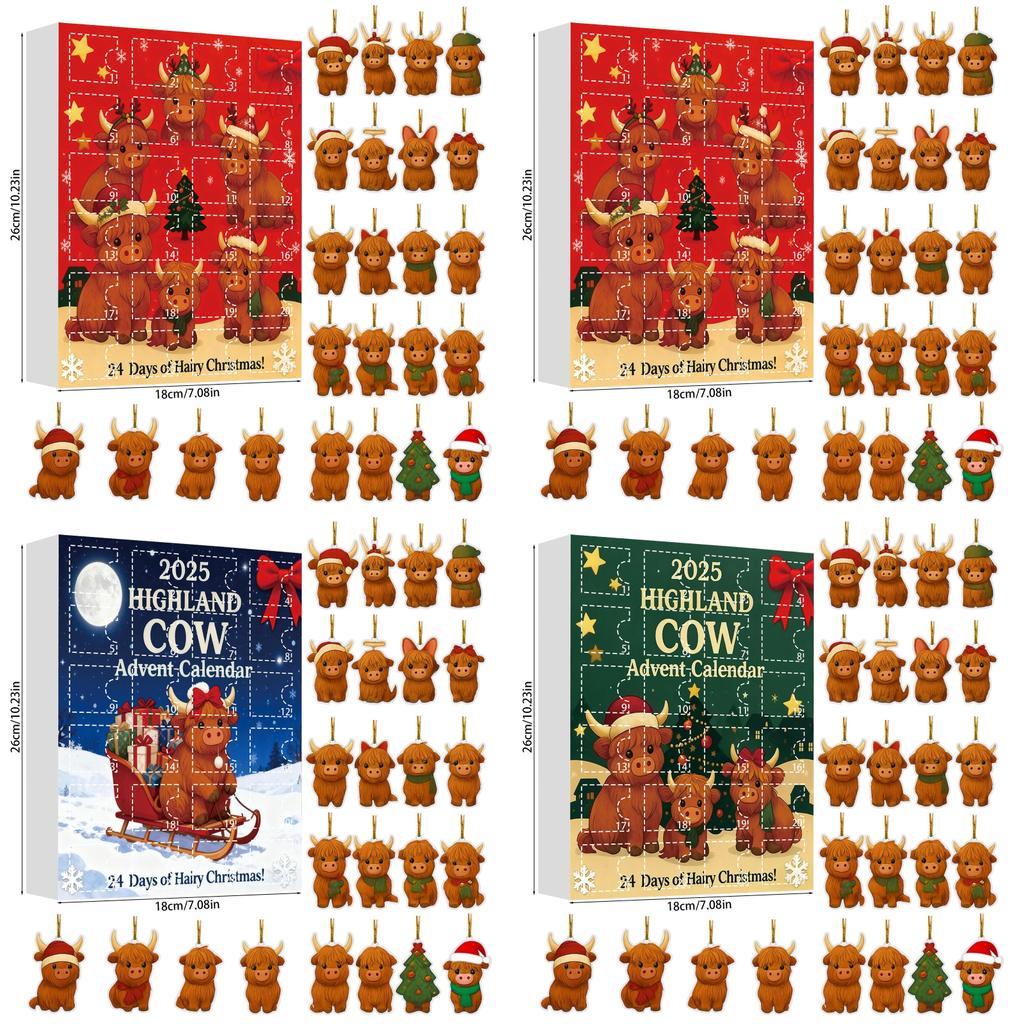 Christmas Blind Box Highland Cattle Series Acrylic Holiday Decorations For Festive Tree Ornaments And Gifts