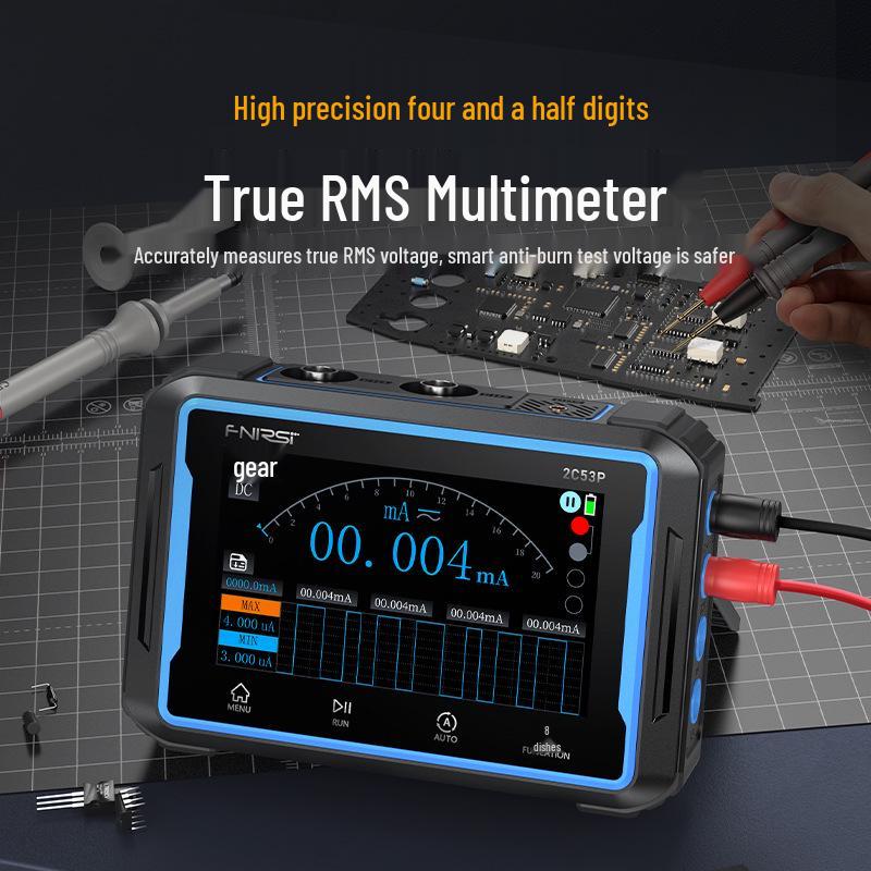 FNIRSI-2C53P: Dual-Channel Digital Oscilloscope, 4.5-Digit Multimeter & Signal Generator 3-in-1