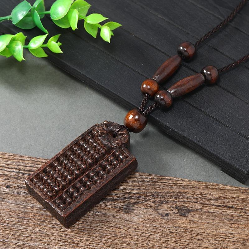 Hand-carved Mahogany Necklace Retro Femininity Long Autumn and Winter Sweater Chain Cotton and Linen Accessories
