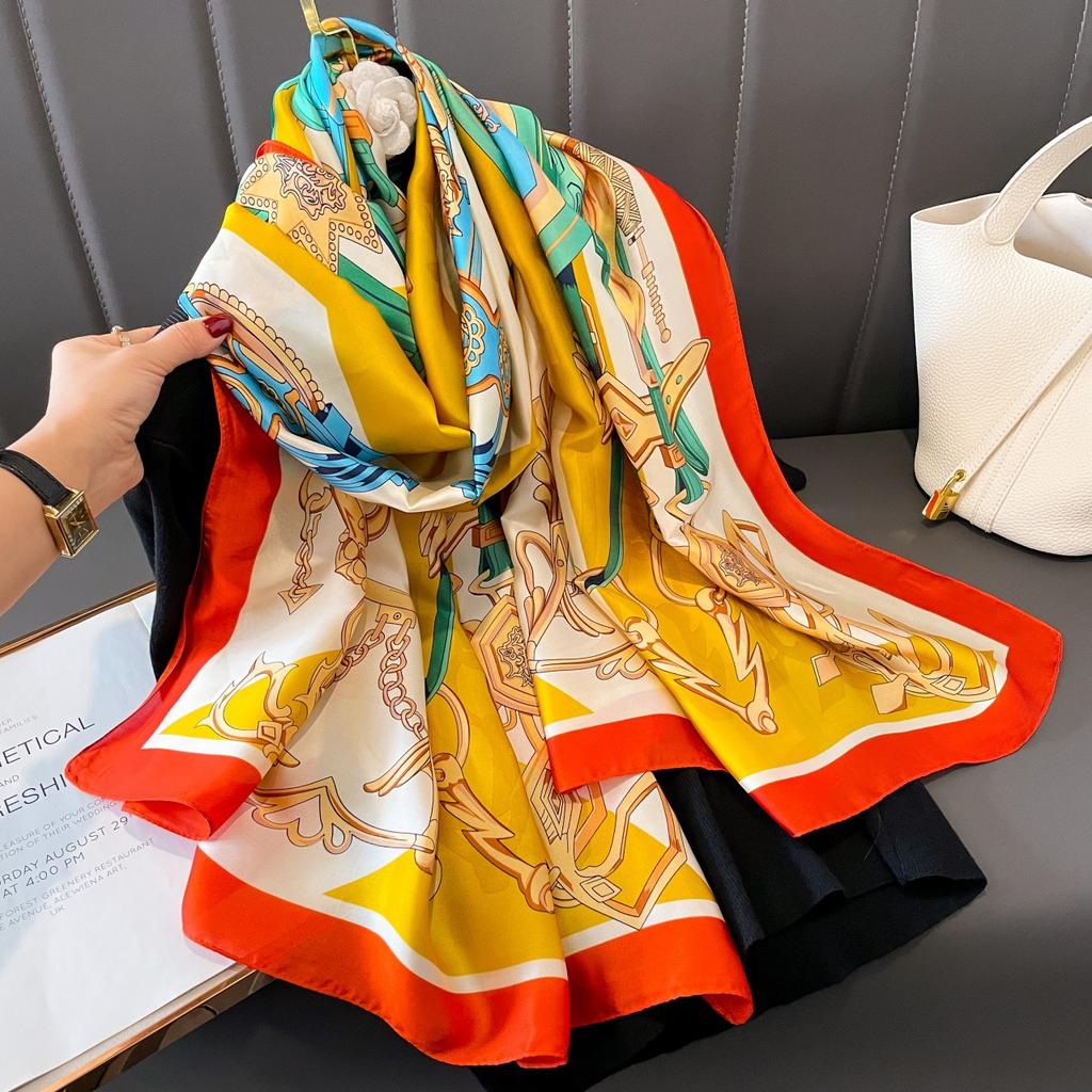 The new printing silk scarf spring and summer outside take sunscreen scarf beach towel thin section warm neck temperament versatile ladies