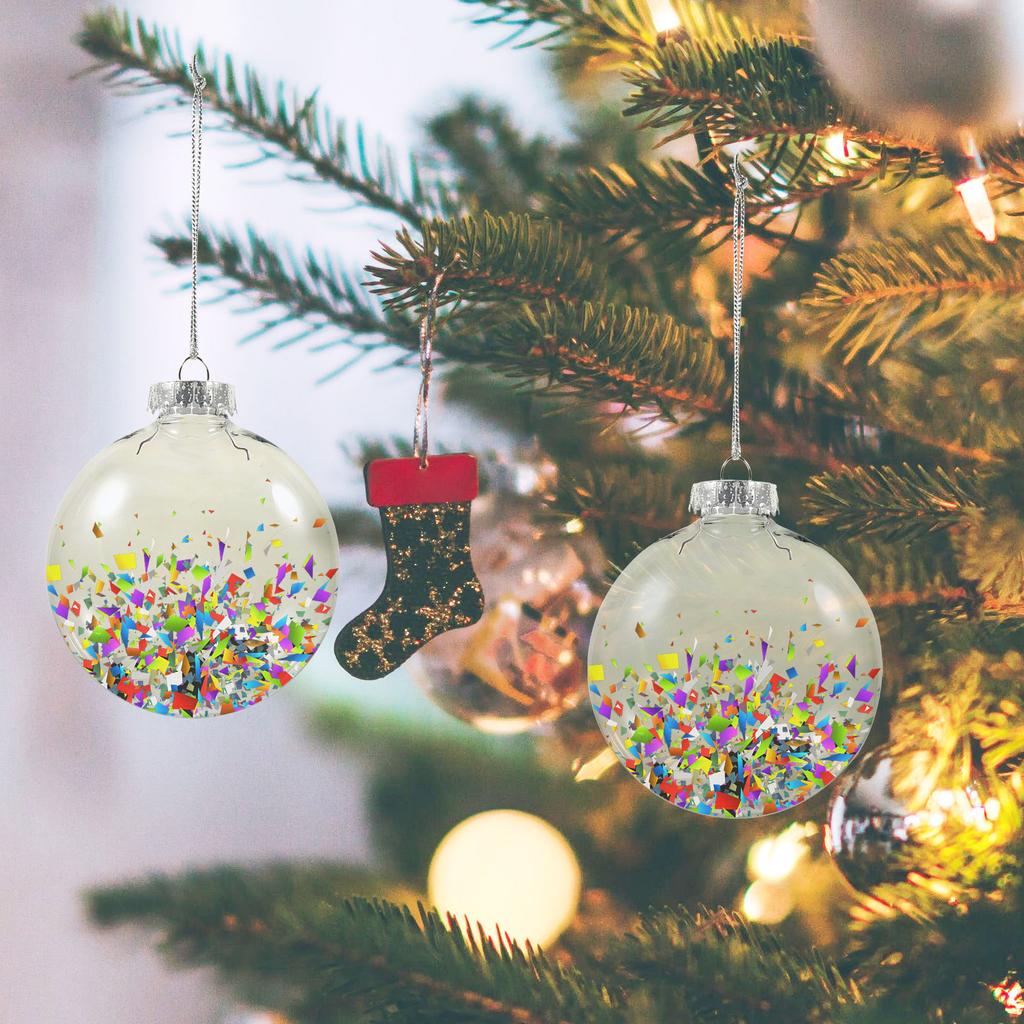 6pcs Christmas Flat Ball Decor Fillable Transparent Pet Plastic Diy Hanging Ornament For Party Wedding Candy Decoration