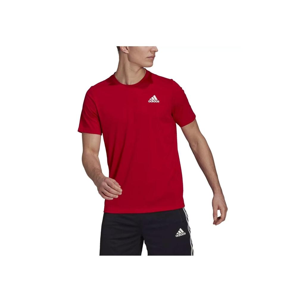 Adidas Pure Color Logo Training Casual Knit Short Sleeve T-Shirt Men Tops Red GR0516
