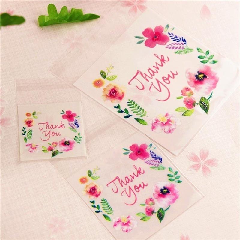 100Pcs Plastic Bags Thank You Cookie&Candy Bag Self-Adhesive for Wedding Birthday Party Gift Bag Bis