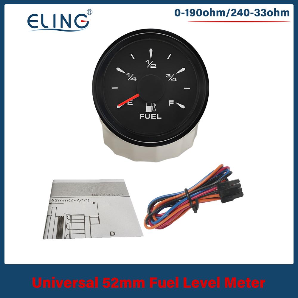 ELING Universal Waterproof 52mm Fuel Level Gauge 0-190ohm 240-33ohm Signal Adjustable with 8 Colors Backlight Fit Car Boat Yacht
