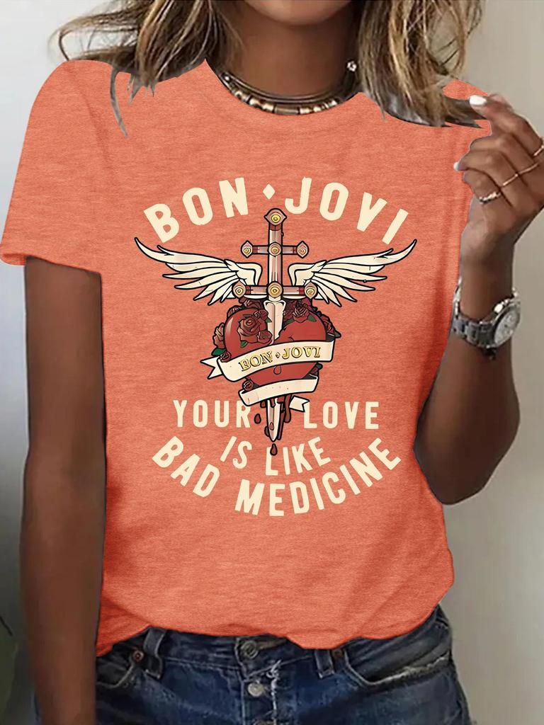 Bon Jovi Women's Short Sleeve Summer T-shirt Top - New Fashion