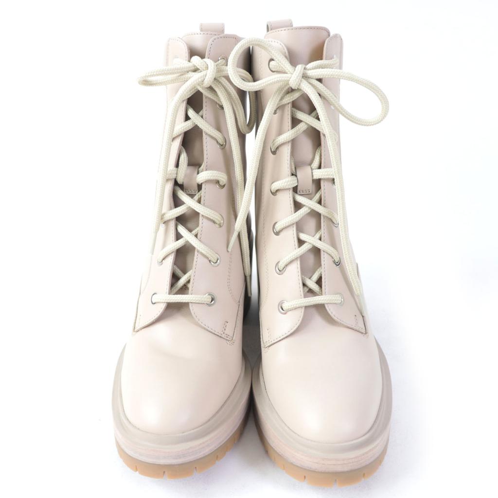 Pristine HERMES Ankle boots Lace-up Bridge pink beige leather Women 37 Used
