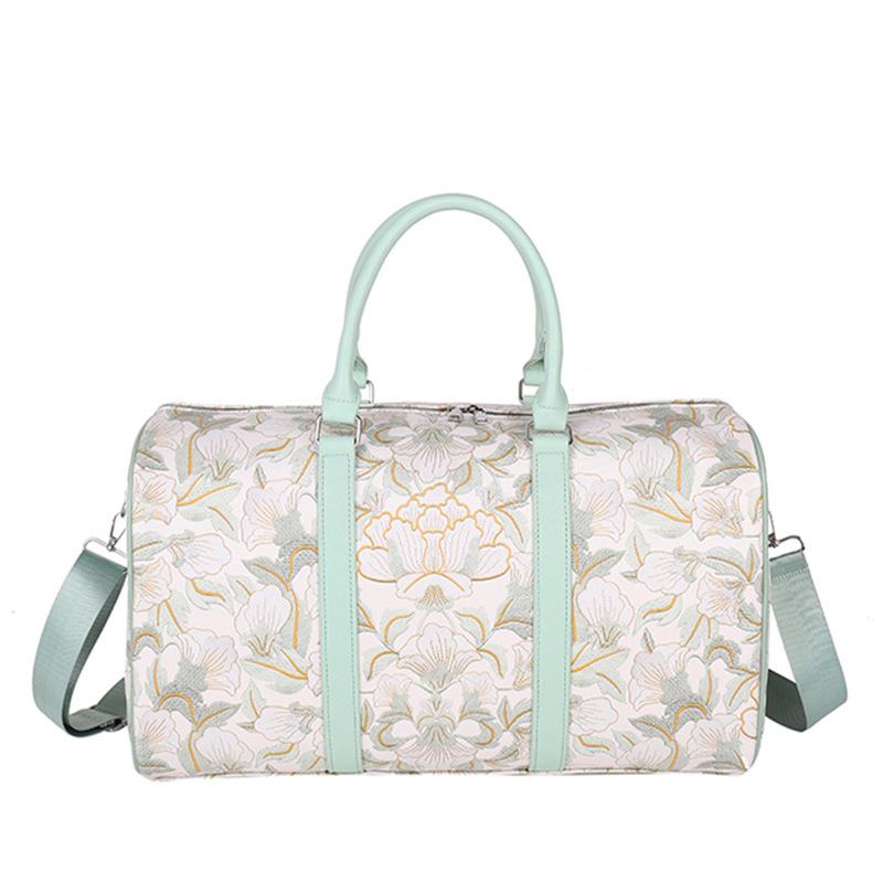 Women's National Style Fitness Bag Flower Design Large Capacity Portable Travel Bag Household Clothing Storage Luggage Bag