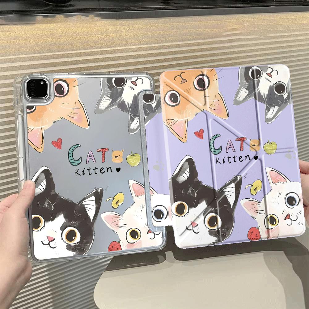 Cartoon Cute Cat Tablet Case For iPad Air 4 5 M3 M2 1 2 M4 11inch Pro 11th 10th 9th 8th 7th 12.9inch Mini 6 7 Pro 2025 Y-Fold