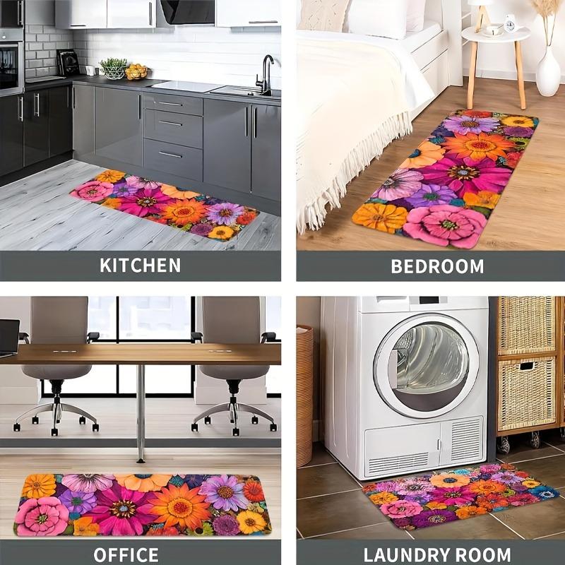 1PC Flowers Pattern Kitchen Rug Non-Slip Door Mat Pop Design Bathroom Rug Bath Mat Carpet for Home Sink Laundry Decoreeree