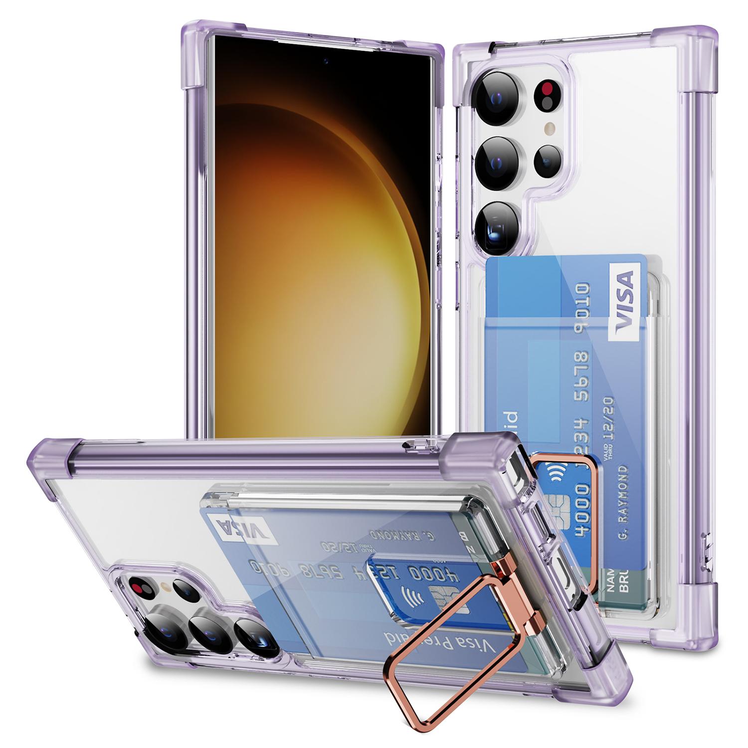 

For Samsung Galaxy S25 Ultra Case Reinforced Corners TPU+Acrylic Phone Cover with Kickstand Card Holder Transparent Purple