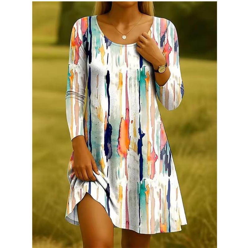 Ladies Autumn Long Sleeve Floral Dress Elegant Women's Fashion for Fall Season Floral Print A-line Dress Vestidos