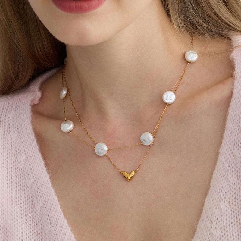 Double Layer Pearls Necklace Adjustable Length Stainless Steel Neck Jewelry For Women Fashion Accessories