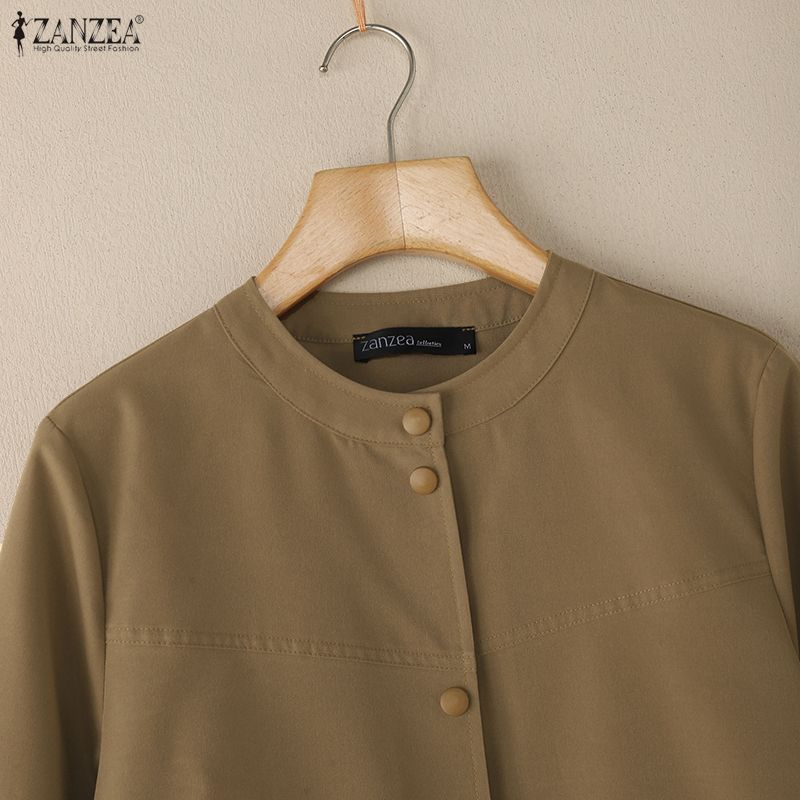 ZANZEA Women Casual Round Neck Solid Color Long Sleeve Blouse