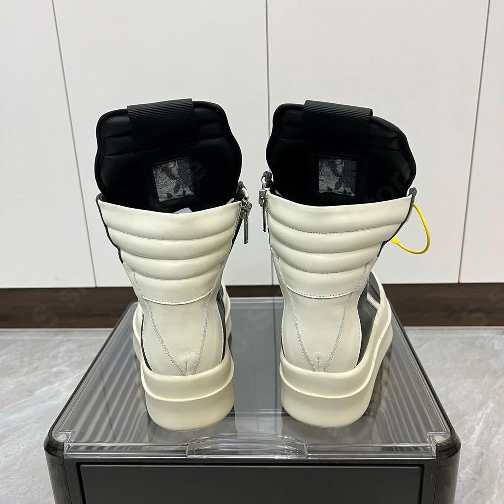 Ro Classic Men Shoe Ankle Boot Women Sneaker High Top Casual Shoes Zip Lace Up 6cm Thick Sole Sneakers Black Leather Ankle Boots