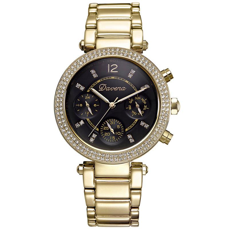 Multi-functions Luxury Davena Lady Women's Watch Elegant Rhinestone Fashion Hours Dress Bracelet Panther Girl's Party Gift Box