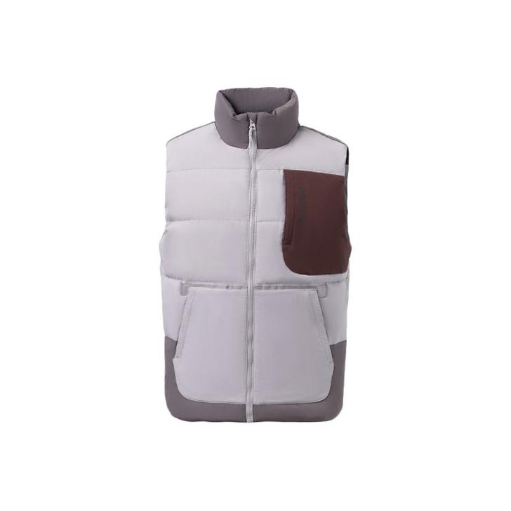 Li-Ning Color Block Warm Stand Collar Down Vest Men Vests Purple Gray AMRR011-4