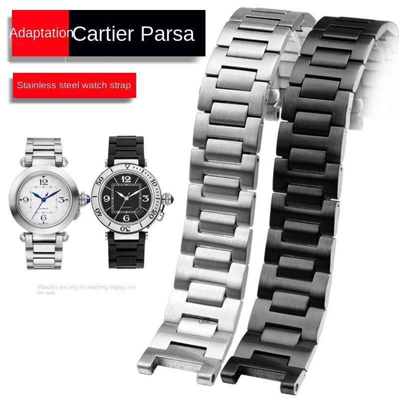 For Cartier PASHA series watch strap men 22mm notch 14 stainless steel Silver metal Watchband Folding Clasp bracelet Free screw