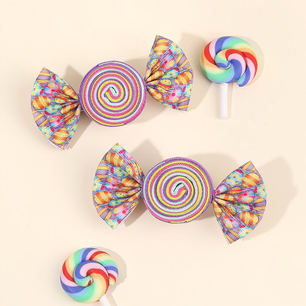 2Pcs Candy Bow Hair Clips Sweet Strawberry Heart Print Hairpins Rainbow Barrette For Girls Kids Children Headwear Accessories