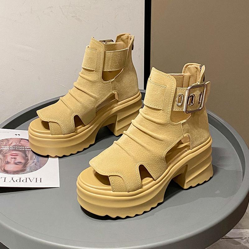 TUINANLE Women Sandals Summer High Heels Ladies Chunky Shoes Platform Wedges Sweet Zip White Sandals