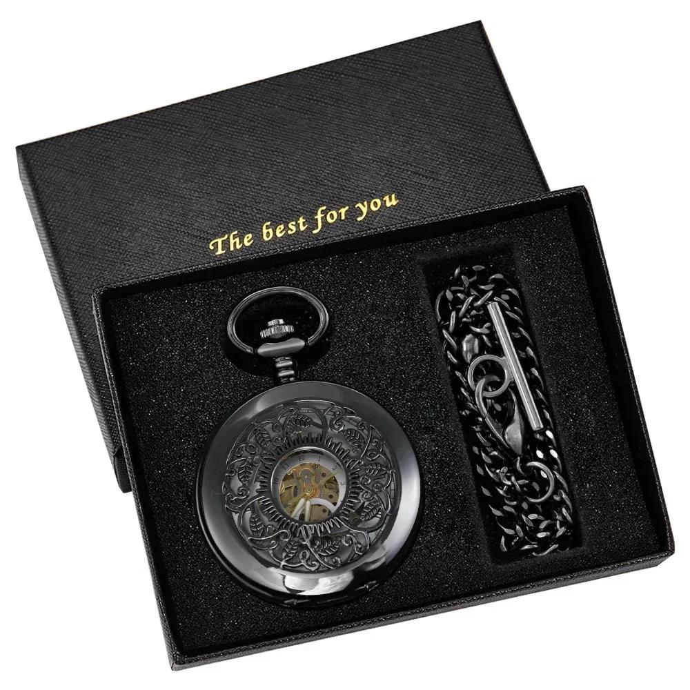 Vintage Mechanical Pocket Watch Men's Women's Hollow Out Floral Gear Motifs Pendant Clock Roman Numerals Pocket Watches Relógio