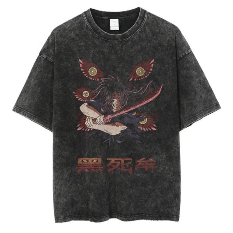 2026 Anime Demon Slayer Retro Washed T-shirt Men's and Women's New Summer Clothing Breathable Fashion Top Streetwear Peripheral Tee
