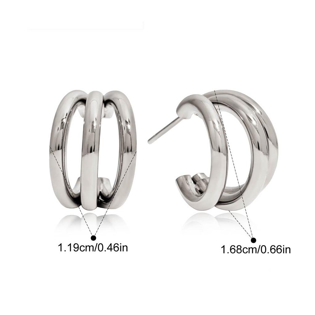 Three Layer Hollow C-shaped Stud Earrings Tarnish Resistant Metal Ladies Daily Wear Fashion Jewelry Wholesale
