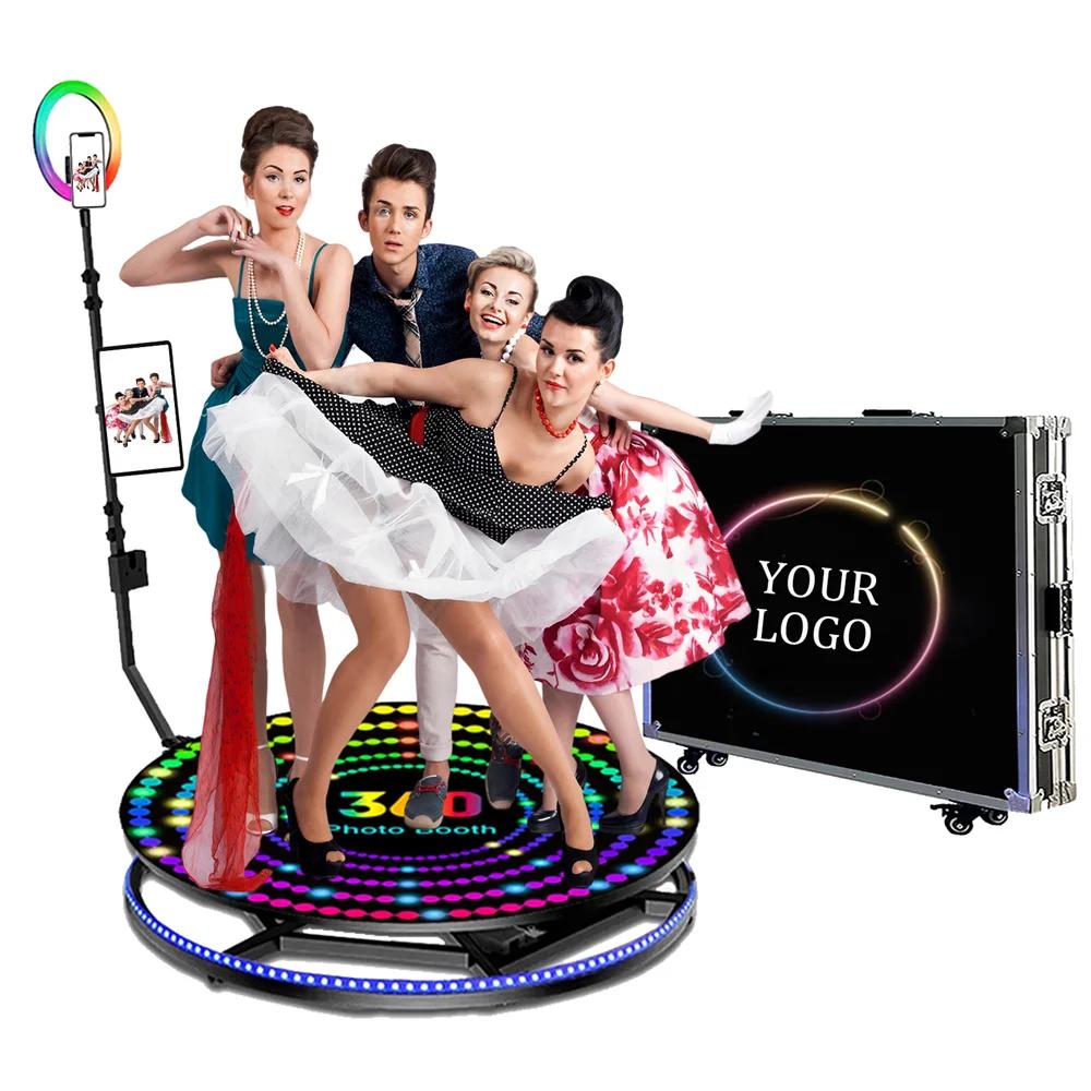 360 Video Photo Booth Machine with Ring Light,Free Logo,360 Automatic Rotating Selfie Photobooth with Flight Case