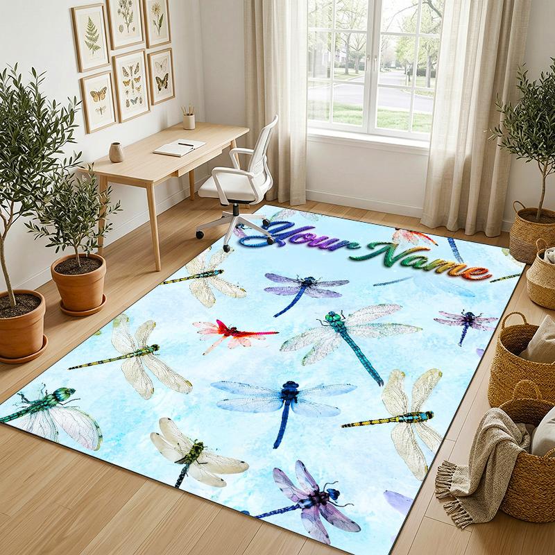 Dragon Phoenix Theme Crystal Velvet Rug Personalized Custom Name Text Soft Floor Mat Home Decor