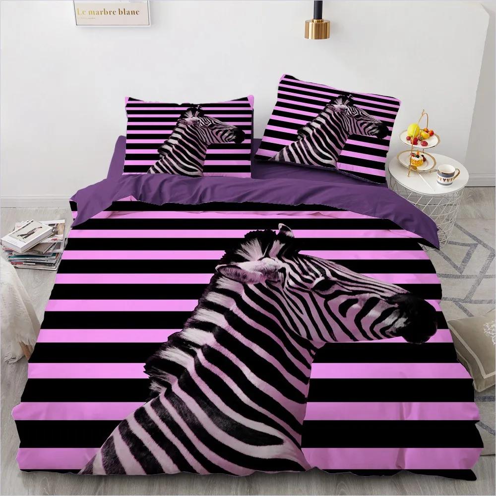 Zebra King Queen Duvet Cover Colorful Animal Bedding Set For Teens Adults Savanna Creatures Black 2/3Pcs Polyester Quilt Cover