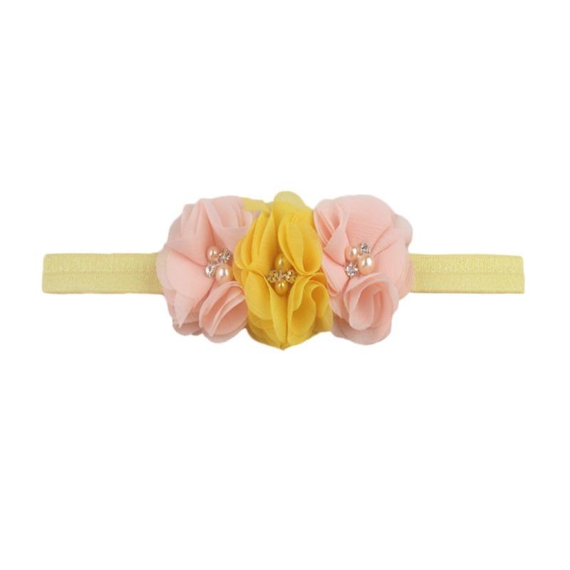 New Children's Three Chiffon Bead Flowers, Candy-colored Baby Elastic Headband, Baby Elastic Headband