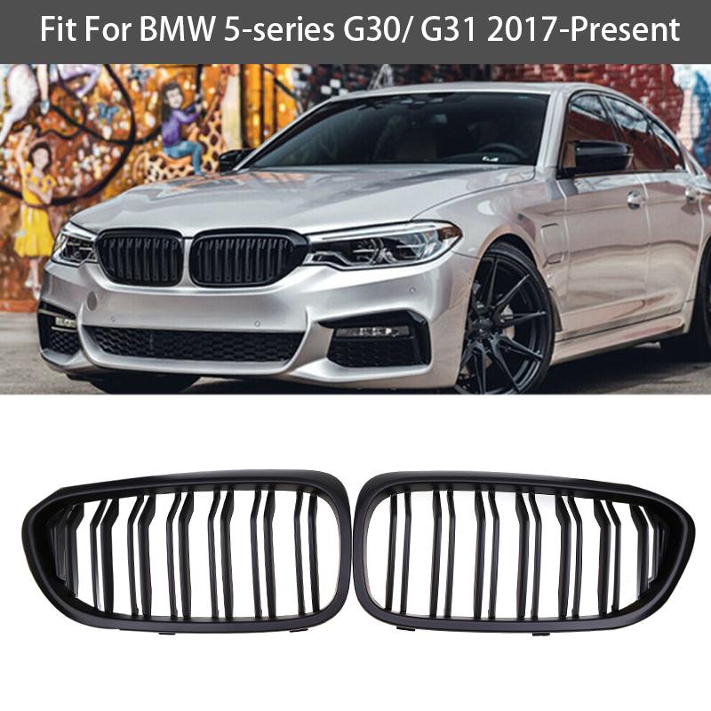 For BMW 5-series G30 Sedan/G31 Wagon 2017-2020 Pre-Facelift Matte Black Grille Car Front Hood Grill Kidney Grilles Racing Grill Dual Line