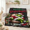 Ho Ho Ho Merry Grinch Christmas Theme Cartoon Flannel Blanket Soft Warm Throw Blanket For Office Sofa Lightweight Home Decor Memorial Gift