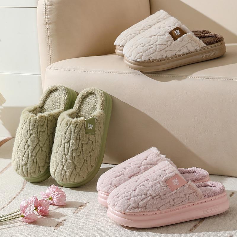 Thick bottom new warm non-slip cotton slippers women's autumn and winter home indoor men's and women's fluffy cotton slippers