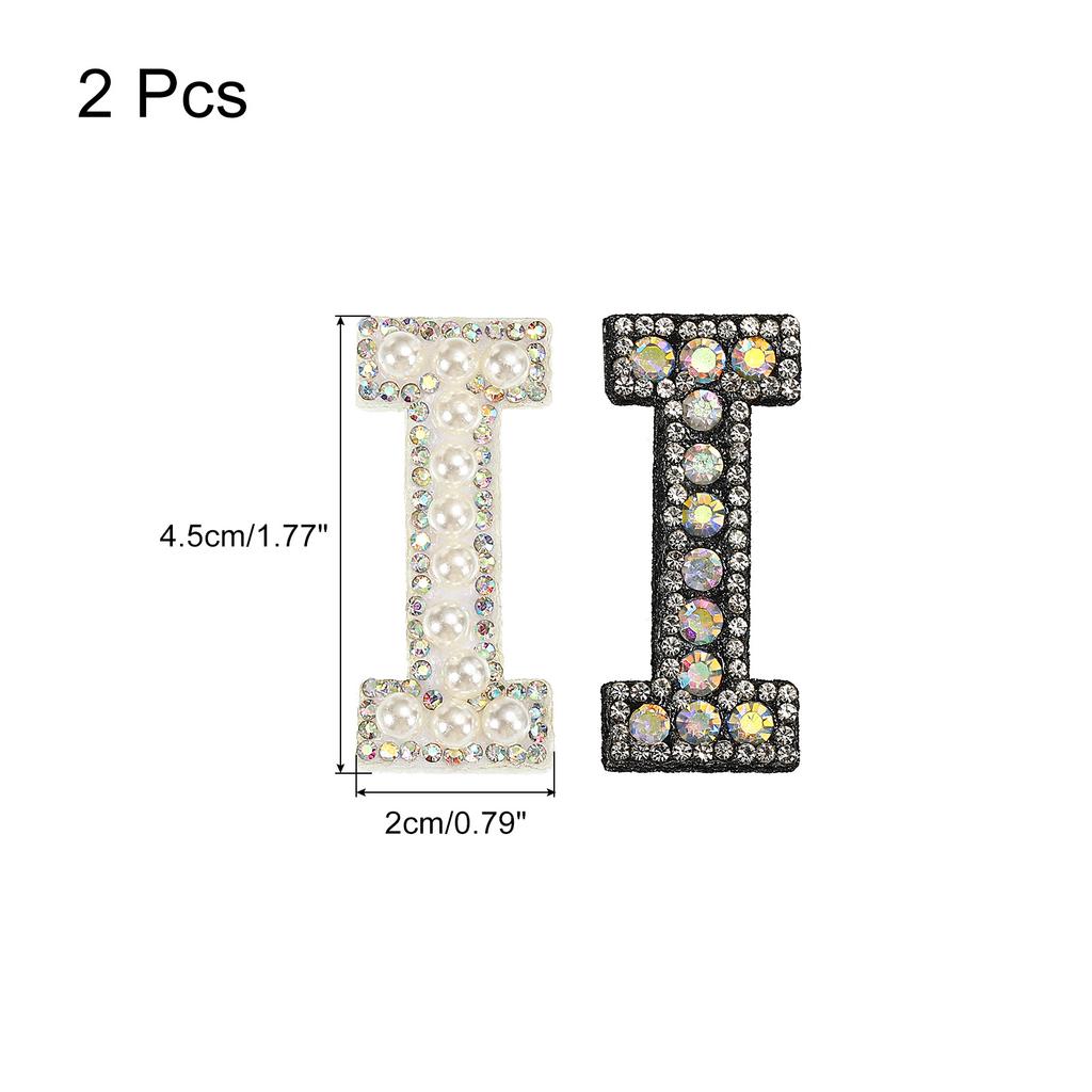 2pcs Iron On Patch Decorative Glitter Pearl Applique Rhinestone English Letter for Clothes Applique DIY Handmade Bag Hat Jeans
