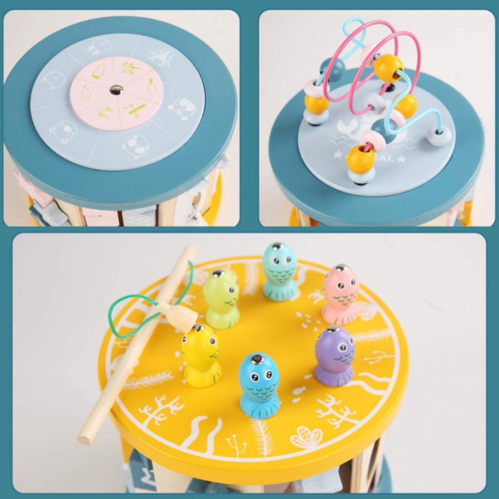 Unsprezece într-unul multifuncțional Cutie de comori înfășurată cu mărgele Bloc de pescuit Joc pentru educație timpurie Mărgele Jucărie puzzle pentru copii din lemn