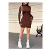 Women's High Collar Trend Corduroy Lycra Dress Cotton Seasonal And Winter