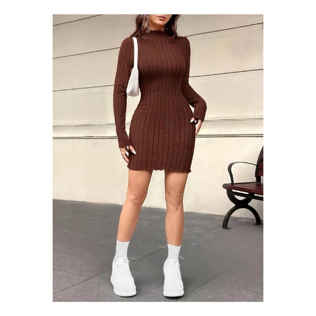 Rochie de damă cu guler înalt din velur lycra, bumbac, sezonieră și iarnă