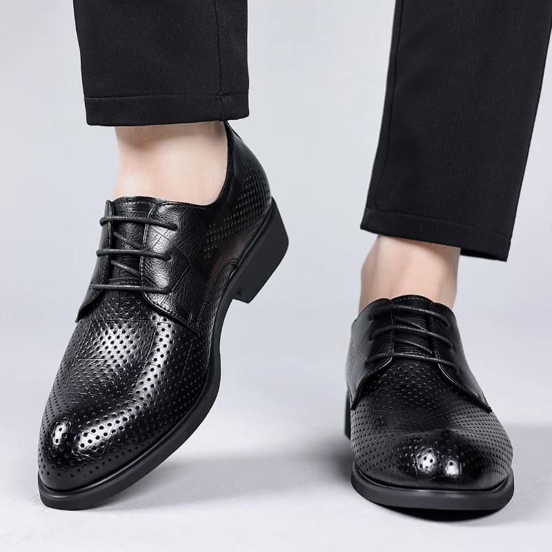 Leather Shoes for Men Business Dress Shoes Summer British Business Leisure Formal Attire Elevated Wedding Party Men Shoes